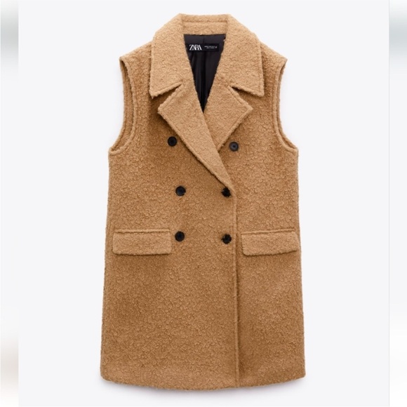 ZARA BOUCLE LONG VEST COAT New with tag - Picture 4 of 8